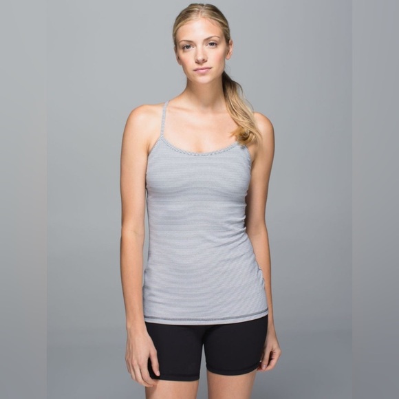 Lululemon Power Y Tank *Luon Tonka Stripe Heathered Slate White sz 6 - Picture 2 of 8